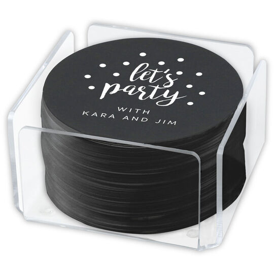 Personalized Black Confetti Round Coasters